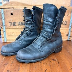 Vintage Black Leather Combat Boots High Top Military Style Speed Lace Mens 8R